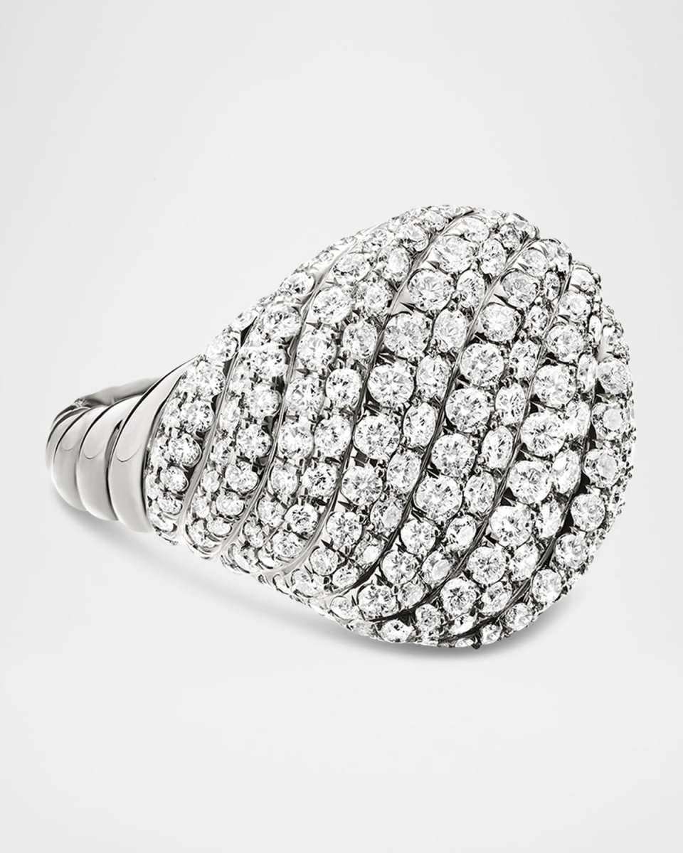 Pave Sculpted Cable Pinky Ring with Diamonds in 18K White Gold, 13mm